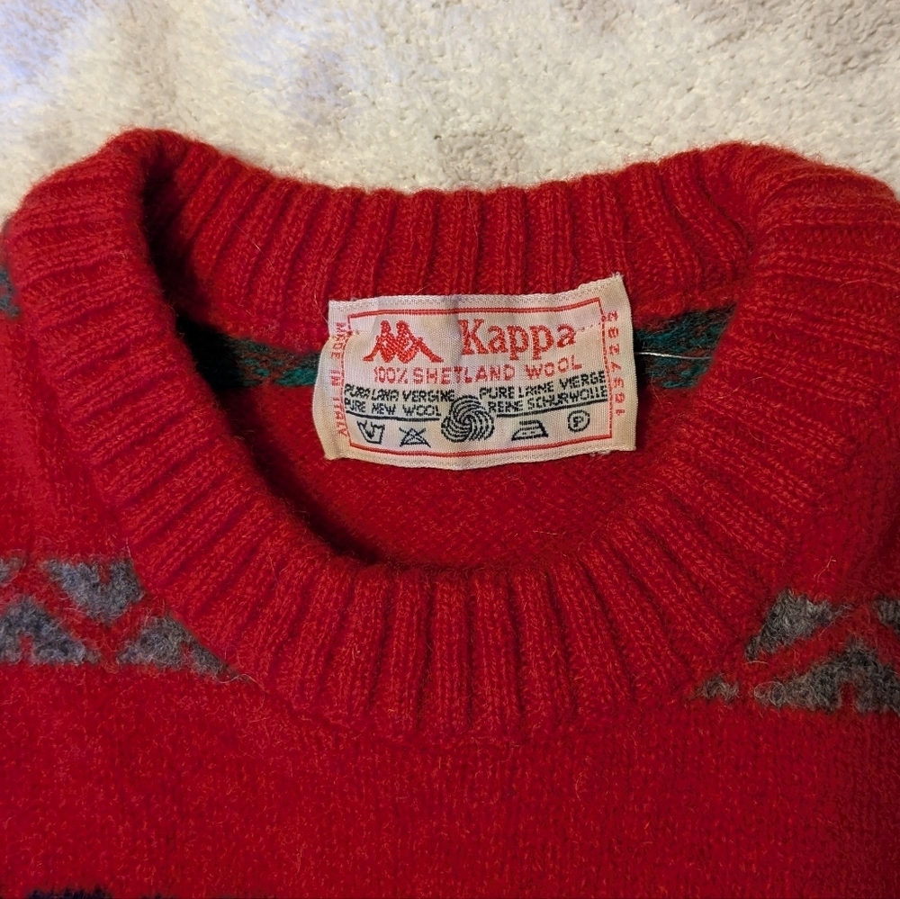 Kappa Vintage Italian Shetland Wool Striped Red Crewneck Sweater Small Medium - Picture 5 of 10